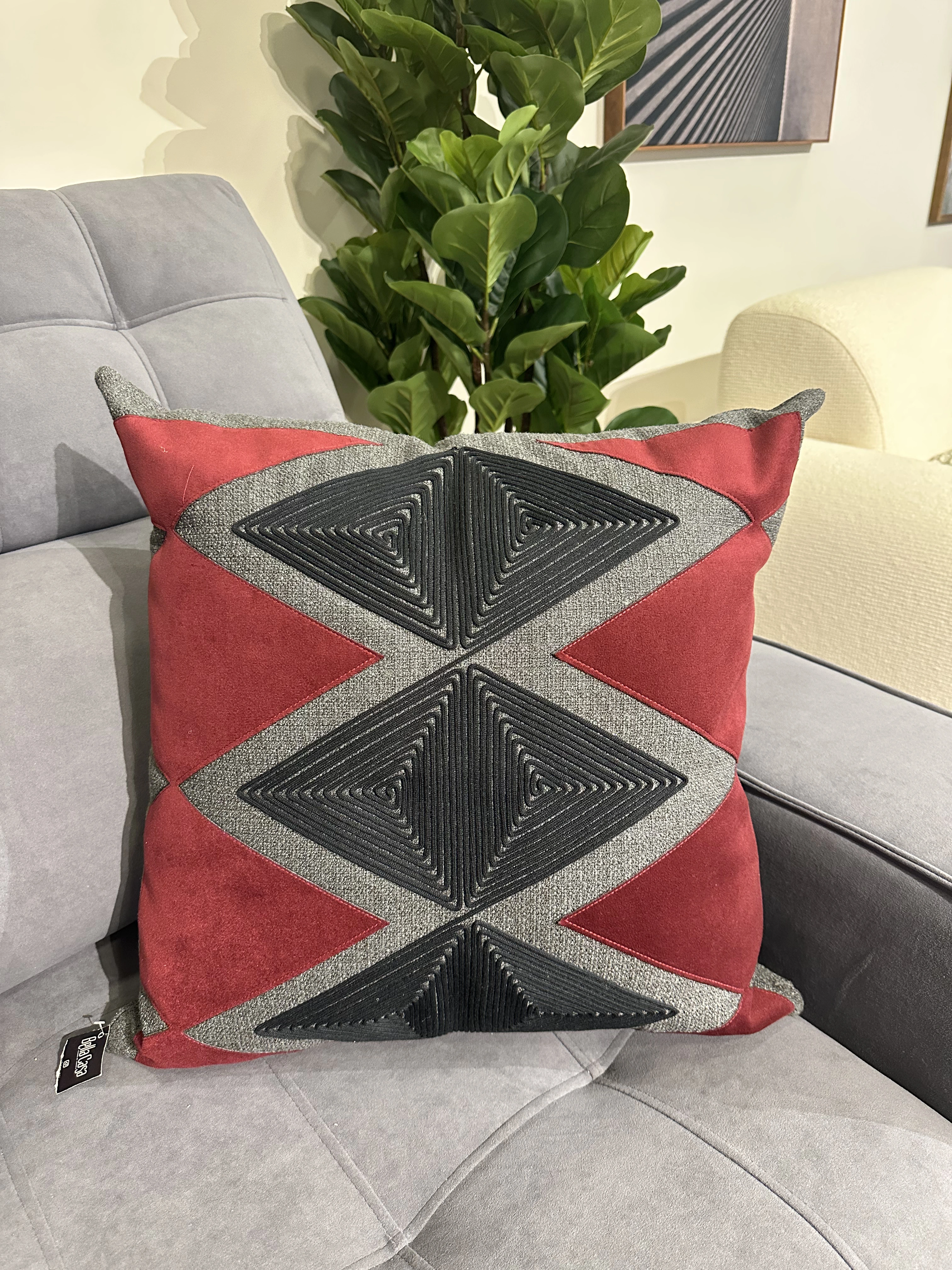 Almohada en tela Lino con detalle en tela suede